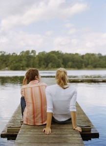 Young couple sitting on jetty